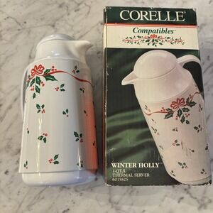 Corelle Compatibles "Winter Holly" 1Qt. VTG 1992 Thermal Server Open Box